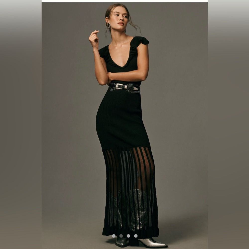 By Anthropologie Cap-Sleeve V-Neck Sweater Maxi Dress, Size Small, NWT